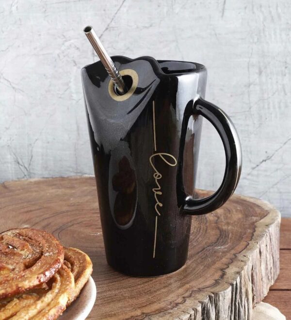 Love Coffee Tea Water Milk Juice Ceramic Long Mug Cup with Sipper