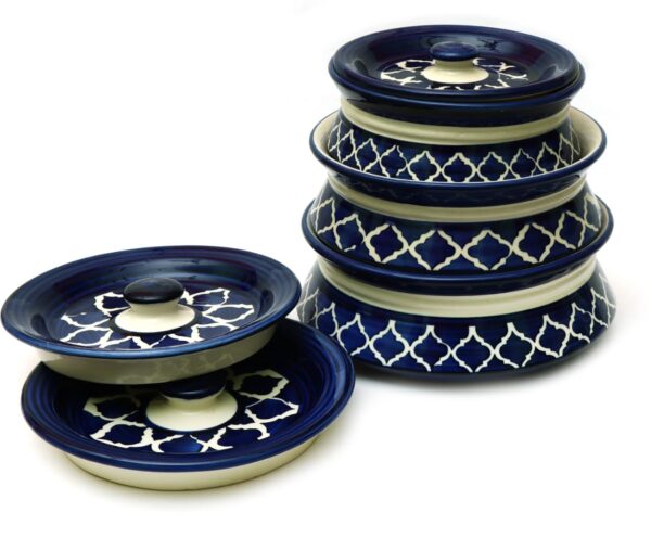 Hand Painted  Set of 3, Blue, Dinner Serving Bowls with Lid